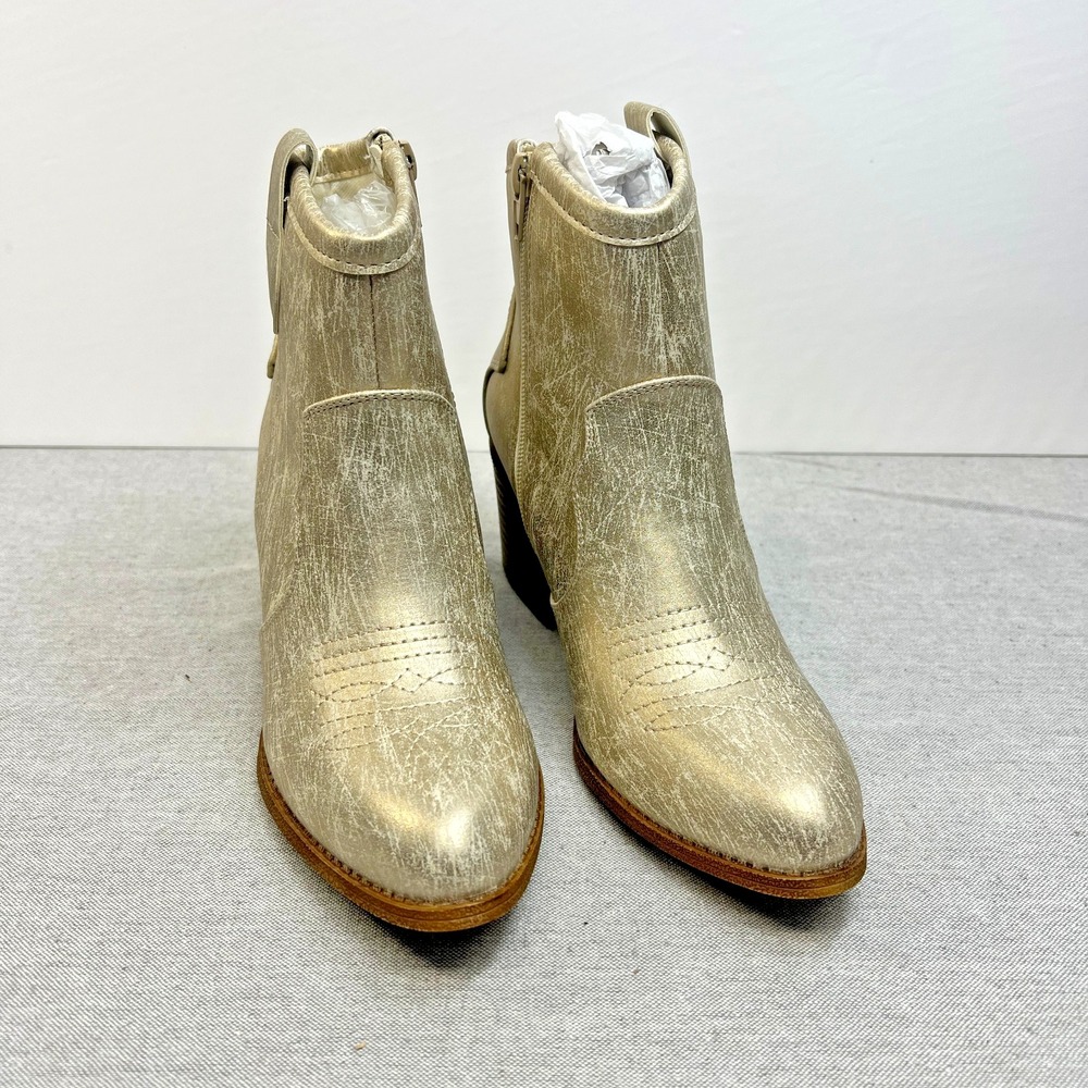 Dirty Laundry Unite Metallic Gold Zip Up Ankle Boots Cowgirl Chunky Heel Booties